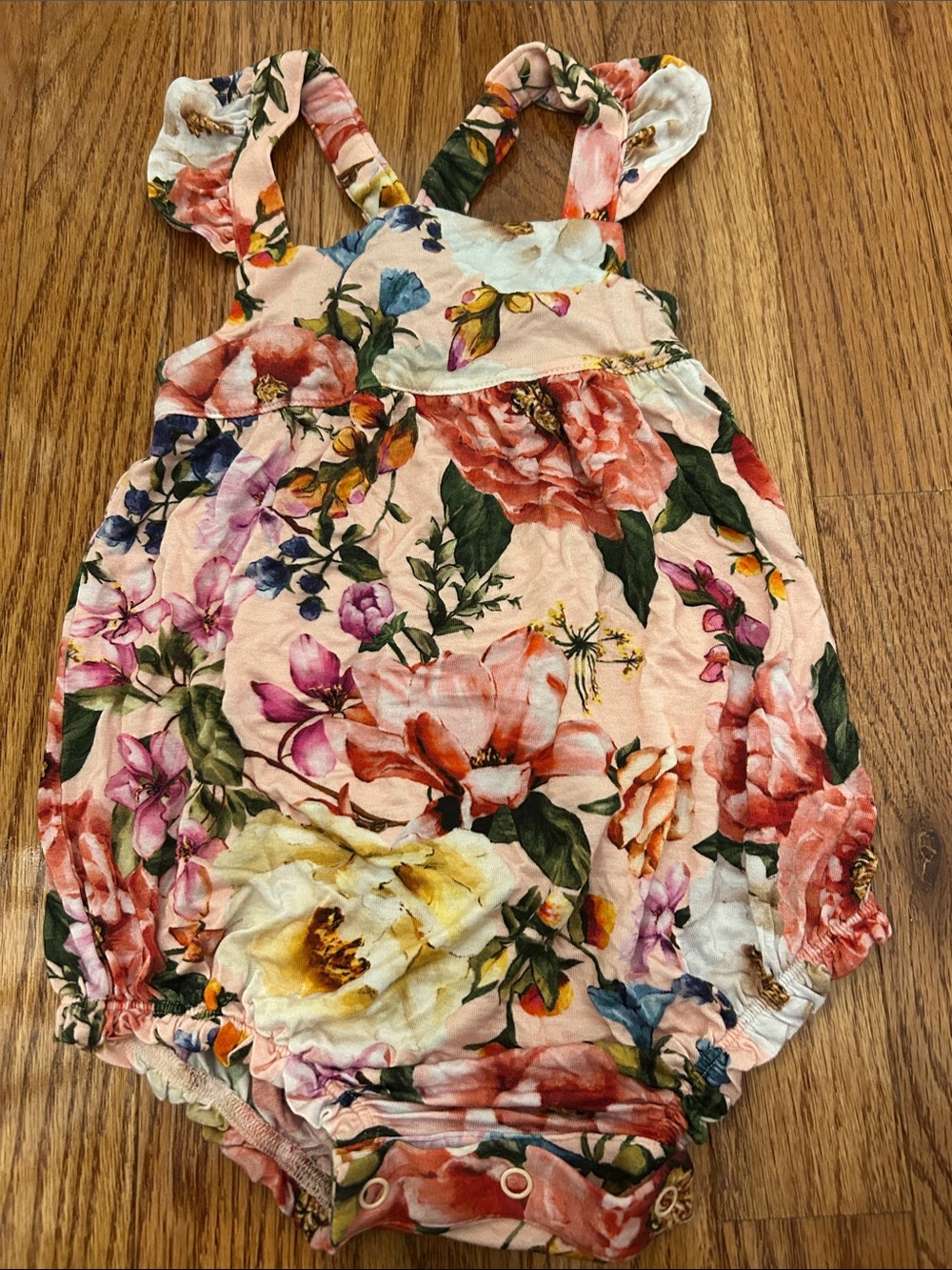Posh Peanut Floral Pink Baby Romper with Multicolor Blossoms-18-24M